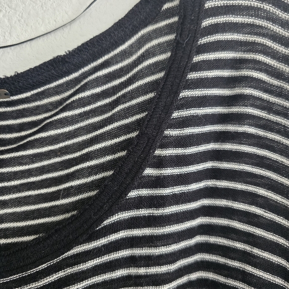 Free People Linen Blend Crochet Love Me Do Blouse Top Sz M Stripe Oversize - Picture 13 of 16